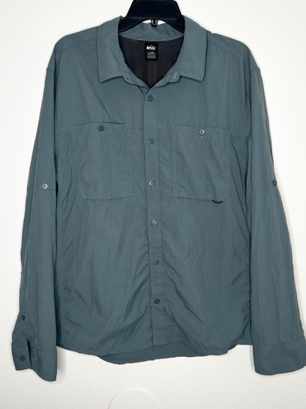 REI Mens Green Hiking Outdoor Vented Button-Up Long Sleeve Shirt Size L